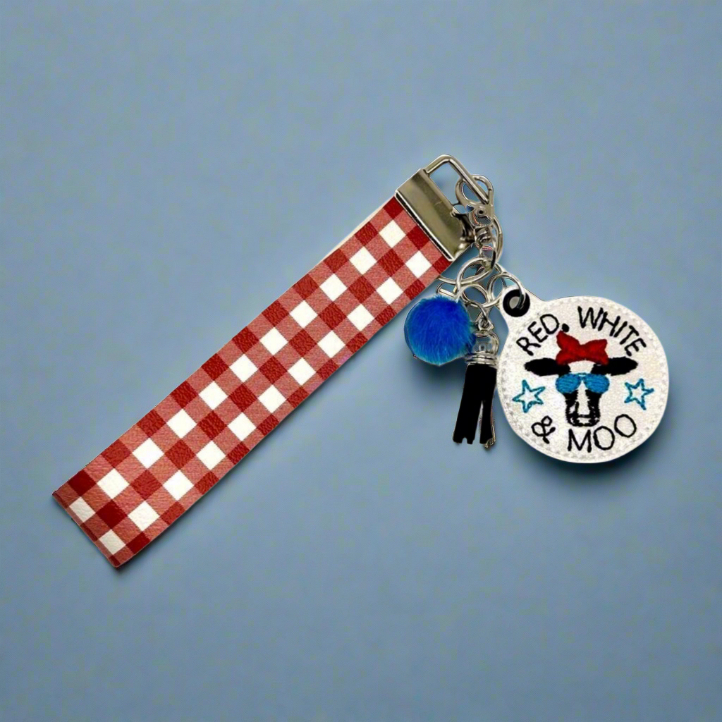 Red, White, and Moo Keychain and Wristlet