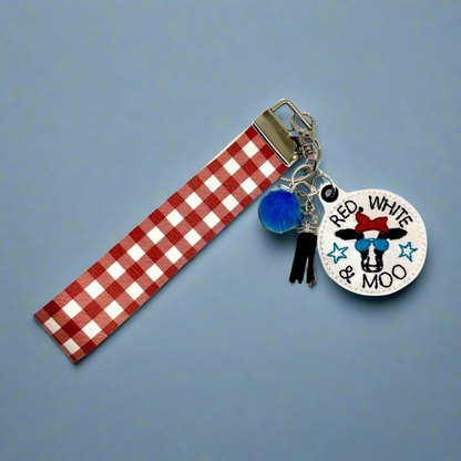 Red, White, and Moo Keychain and Wristlet