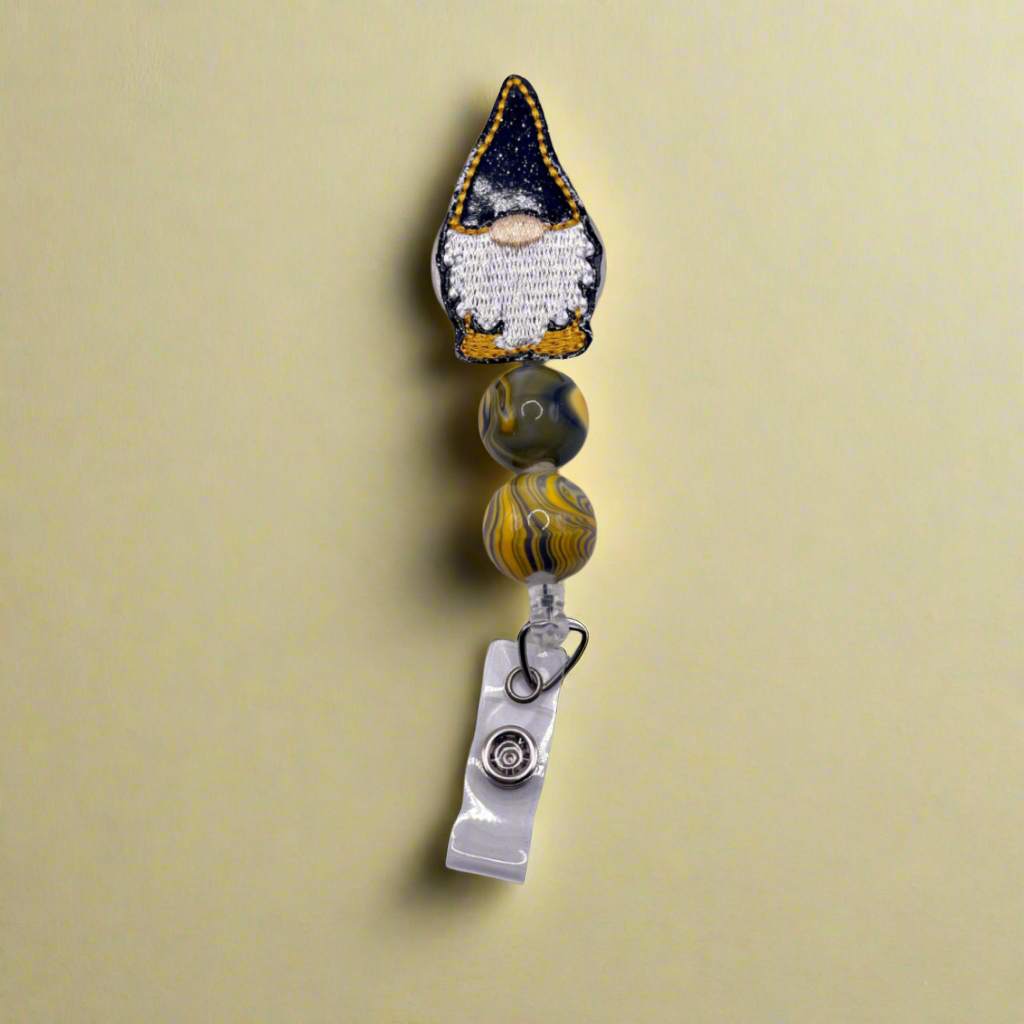 Black and Gold Gnome Beaded Badge Reel
