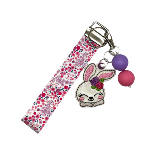 Bunny with Flowers Keychain and Wristlet