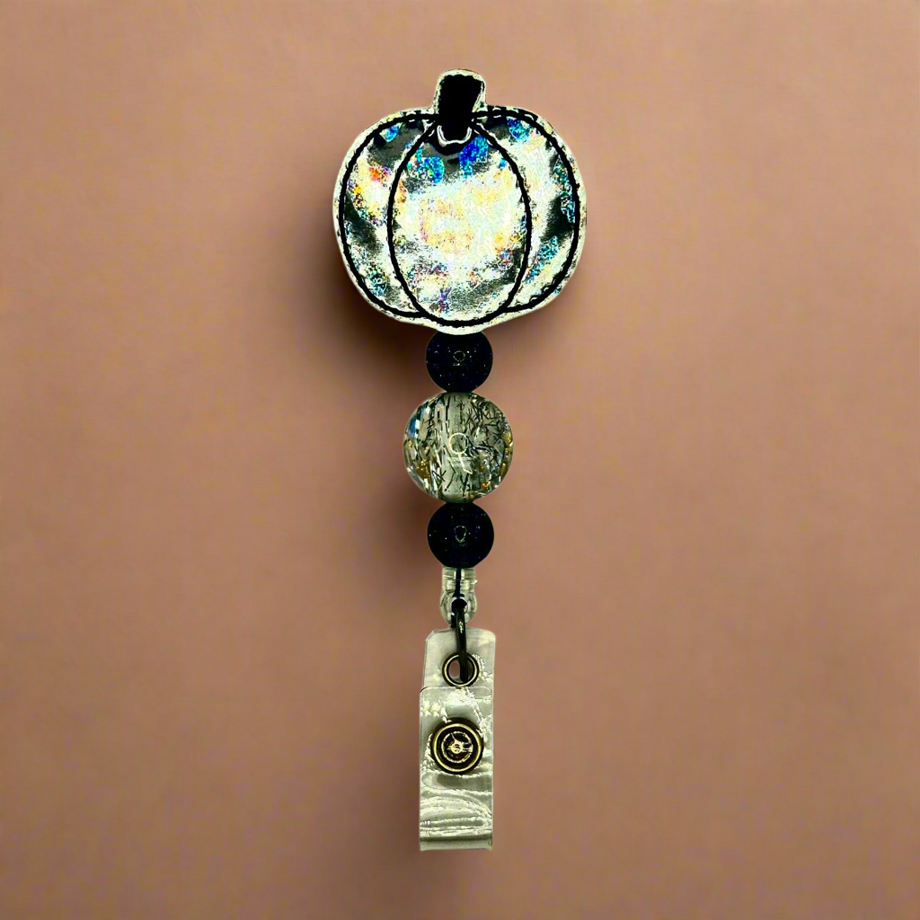 Leopard Pumpkin Beaded Badge Reel
