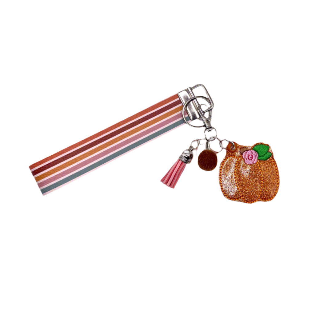 Pink Flower Pumpkin Keychain and Wristlet
