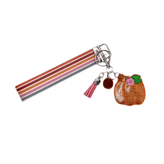 Pink Flower Pumpkin Keychain and Wristlet