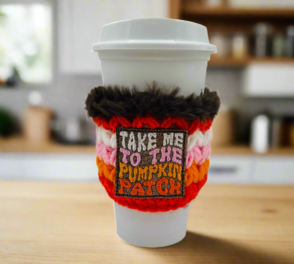Take me to the pumpkin patch coffee cozy