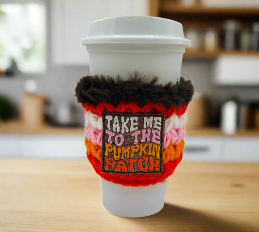 Take me to the pumpkin patch coffee cozy