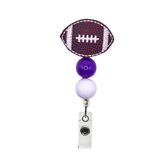 Purple and White Football Badge Reel