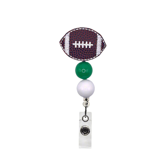 Green and White Football Badge Reel