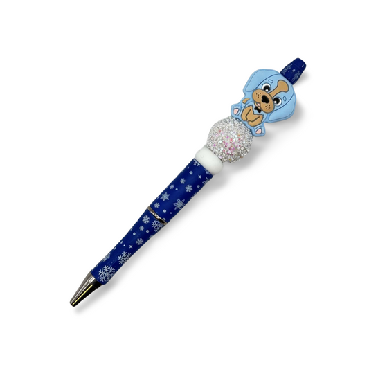 Blue Winter Puppy Beaded Pen