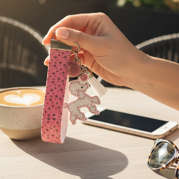 Pink Poodle Keychain and Wristlet