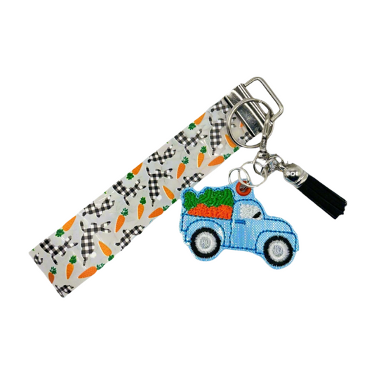 Blue Truck with Carrots Keychain and Wristlet