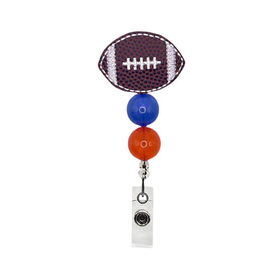 Blue and Orange Football Badge Reel