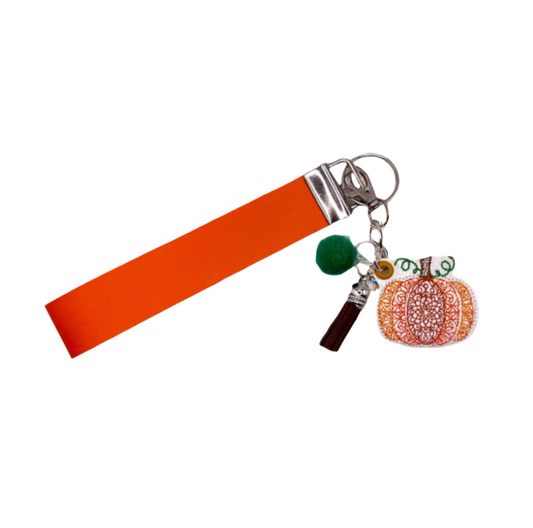 Embroidery Pumpkin Keychain and Wristlet