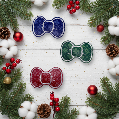 Red, blue and green snowflake sweater Christmas hair clip set