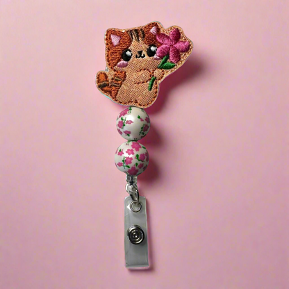 Cat with Flower Badge Reel