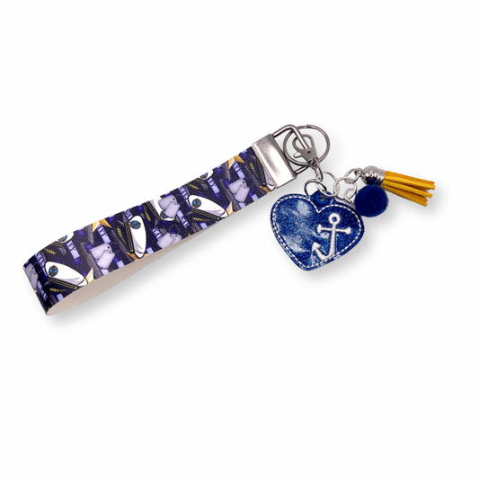 Navy heart Keychain and Wristlet