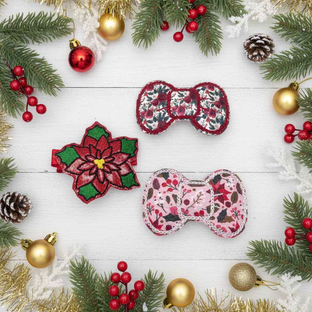 Flower Hair Bow Clip Set