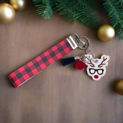 Reindeer with Glasses Keychain and Wristlet