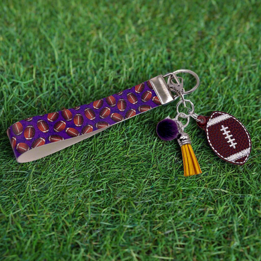 Purple and Yellow Football Keychain and Wristlet