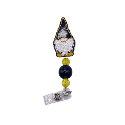 Black and Gold Gnome Beaded Badge Reel