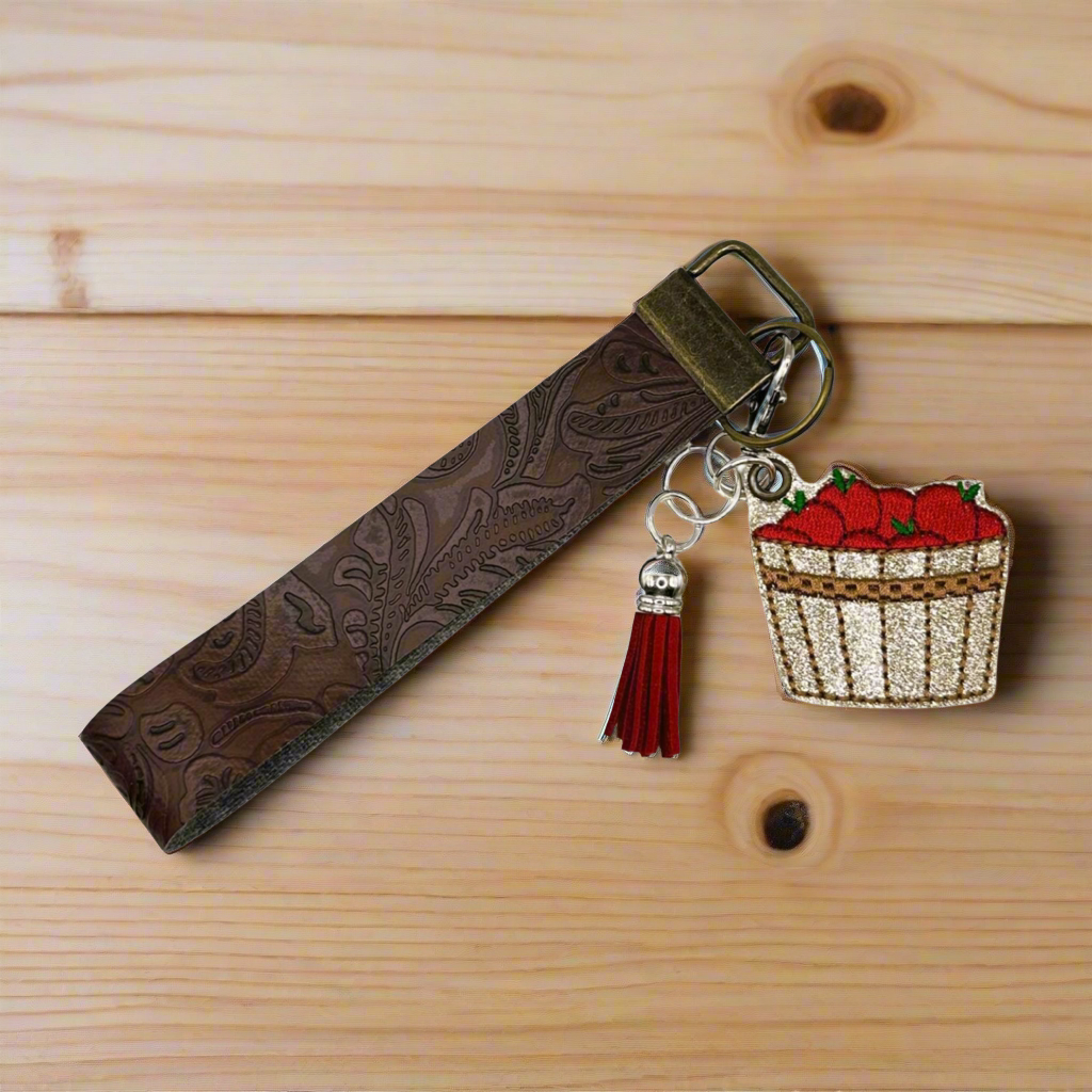 Red Apple Basket Keychain and Wristlet