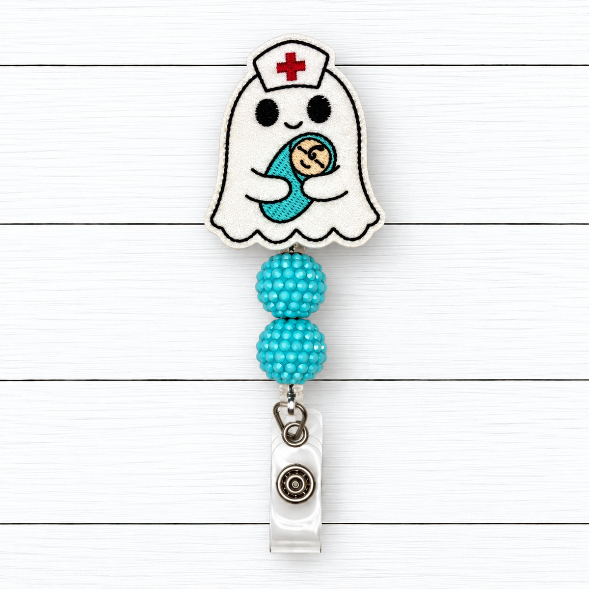 L&D Ghost Nurse Halloween Badge Reel