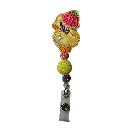 Duck with Flower Umbrella Badge Reel