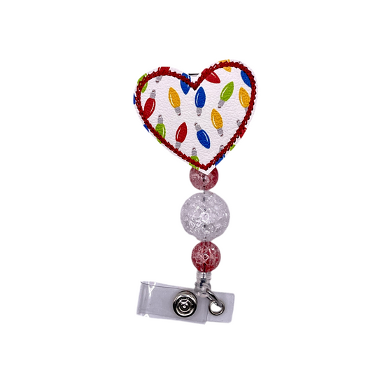 Christmas Light Heart Beaded Badge Reel
