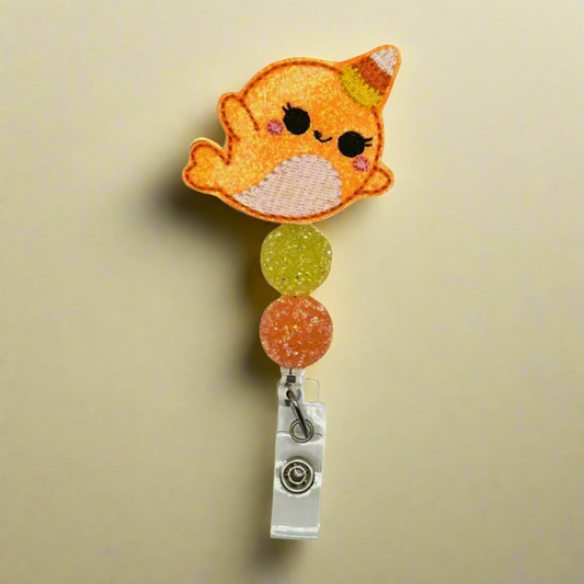 Candy Corn Narwhal Beaded Badge Reel