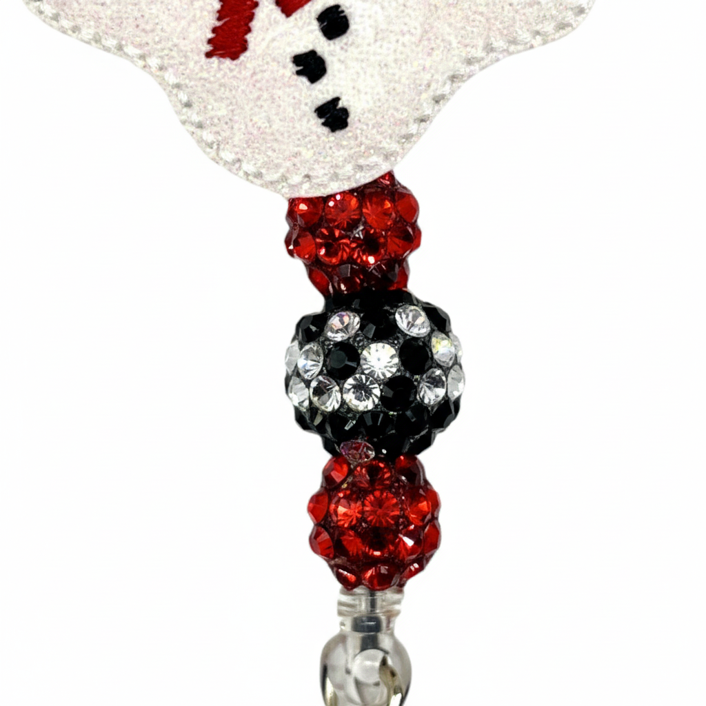 Melted Snowman Beaded Badge Reel