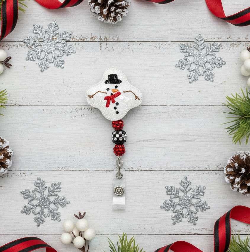 Melted Snowman Beaded Badge Reel