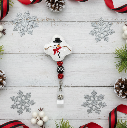 Melted Snowman Beaded Badge Reel