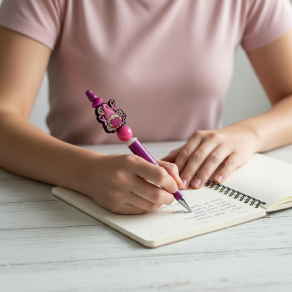 Pink Ribbon Gnome Beaded Pen