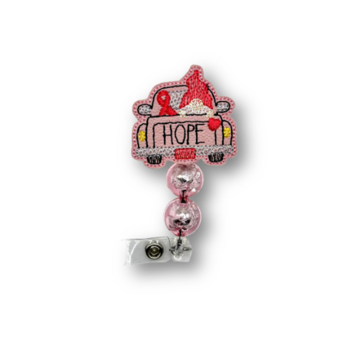 Pink Gnome Hope Truck Badge Reel