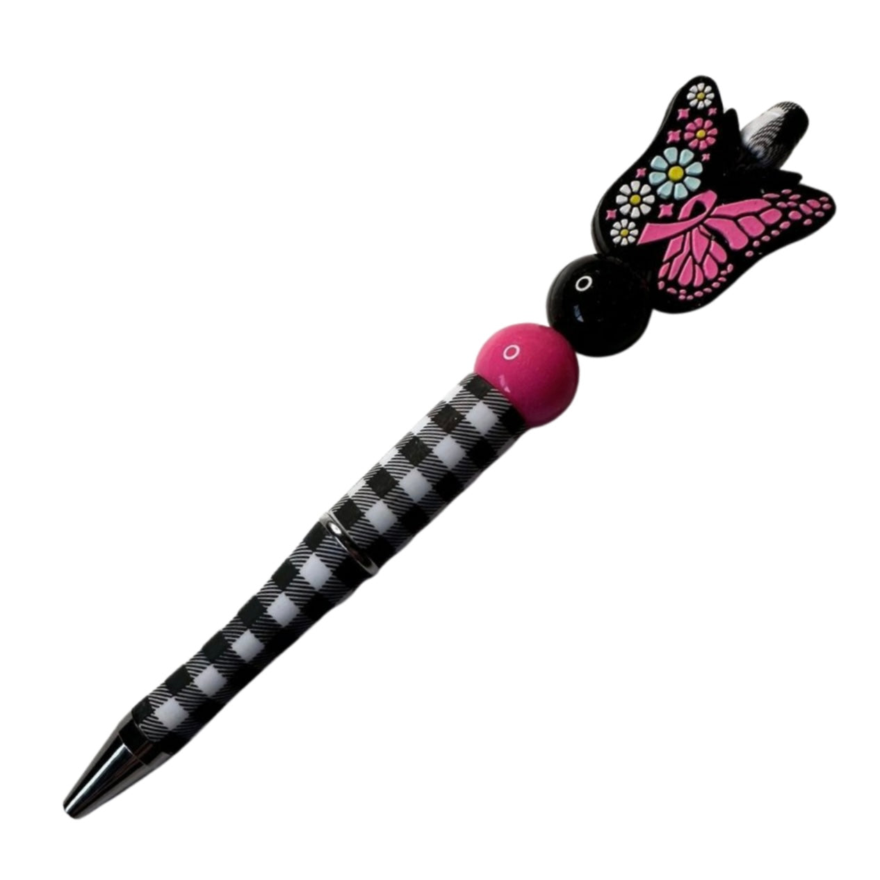 Pink Ribbon Butterfly Beaded Pen