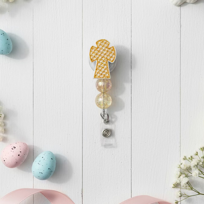 Gold Weave Cross Badge Reel