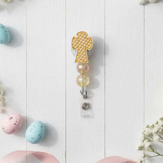 Gold Weave Cross Badge Reel