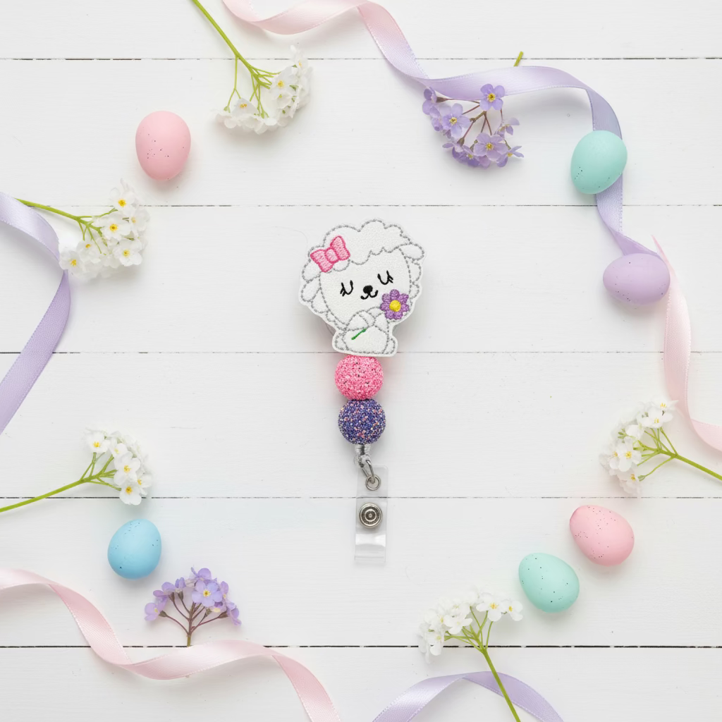 Lamb with Flower Badge Reel