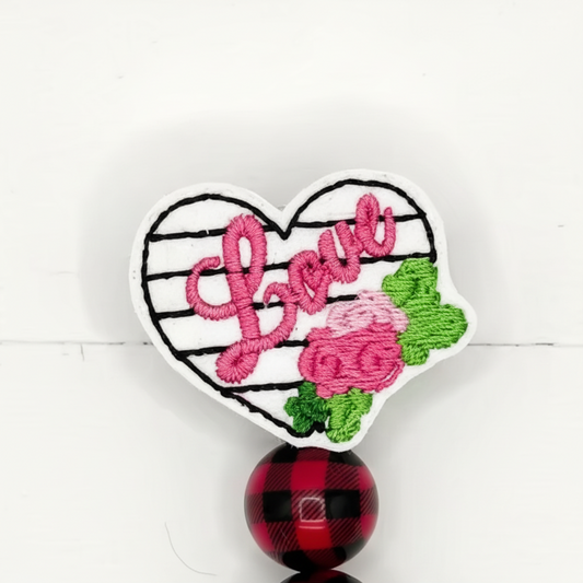 Love + Flower Heart Beaded Badge Reel