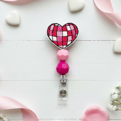 Disco Heart Beaded Badge Reel