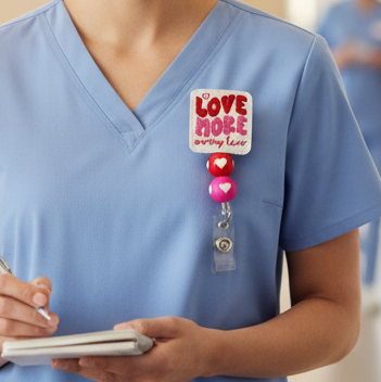 Love More Worry Less Beaded Badge Reel