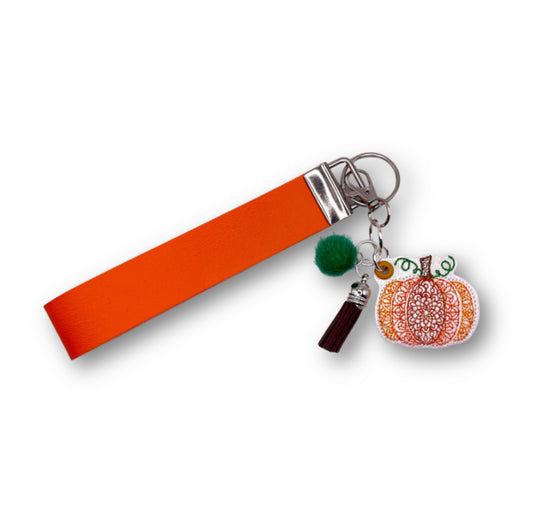 Embroidery Pumpkin Keychain and Wristlet