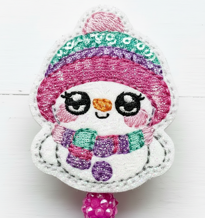 Beanie Hat Snowman Badge Reel