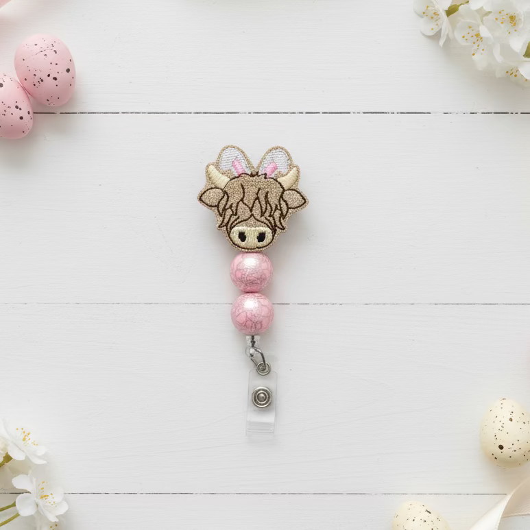 Bunny Highland Cow Badge Reel