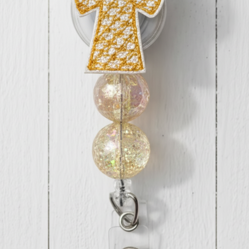 Gold Weave Cross Badge Reel