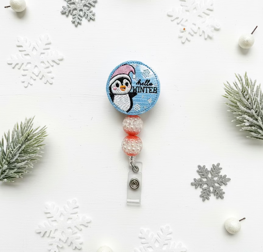 Hello Winter Penguin Badge Reel