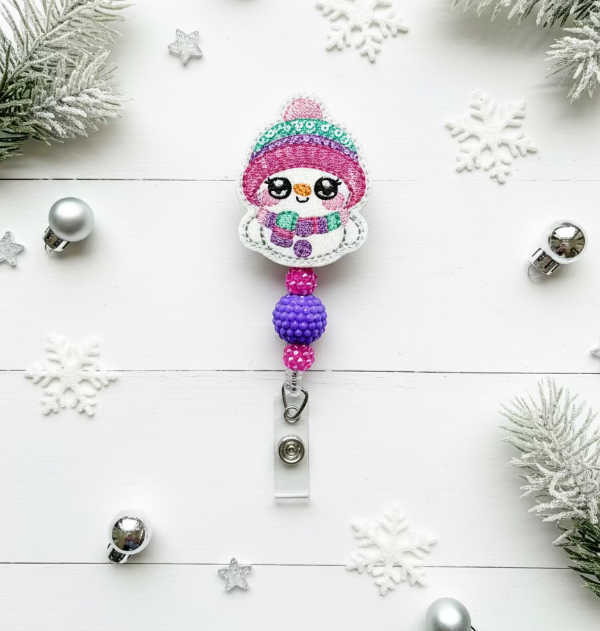 Beanie Hat Snowman Badge Reel