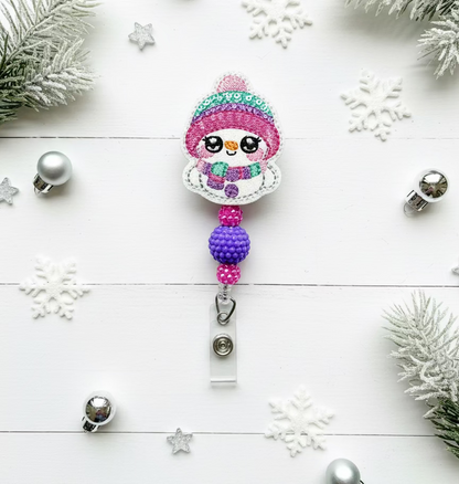 Beanie Hat Snowman Badge Reel