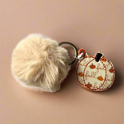 Fall Pumpkin Pom Pom Keychain
