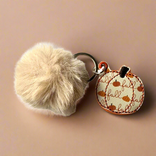 Fall Pumpkin Pom Pom Keychain