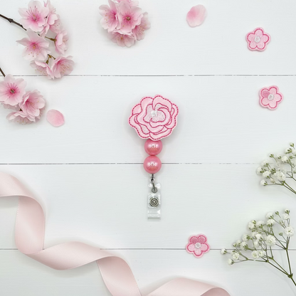Pink Peony Badge Reel